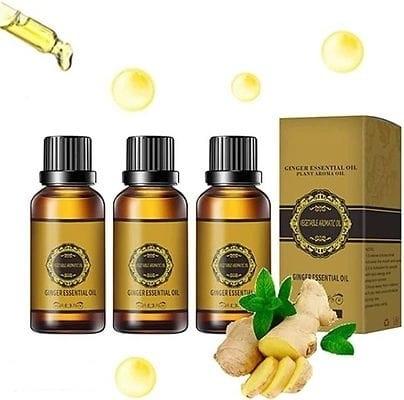 Belly Drainage Ginger Oil, Lymphatic Drainage Ginger Oil, Slimming Tummy Ginger Oil, Ginger Essential Oil for Swelling and Pain Relief, Care for Skin (10ML) - Pack of 3