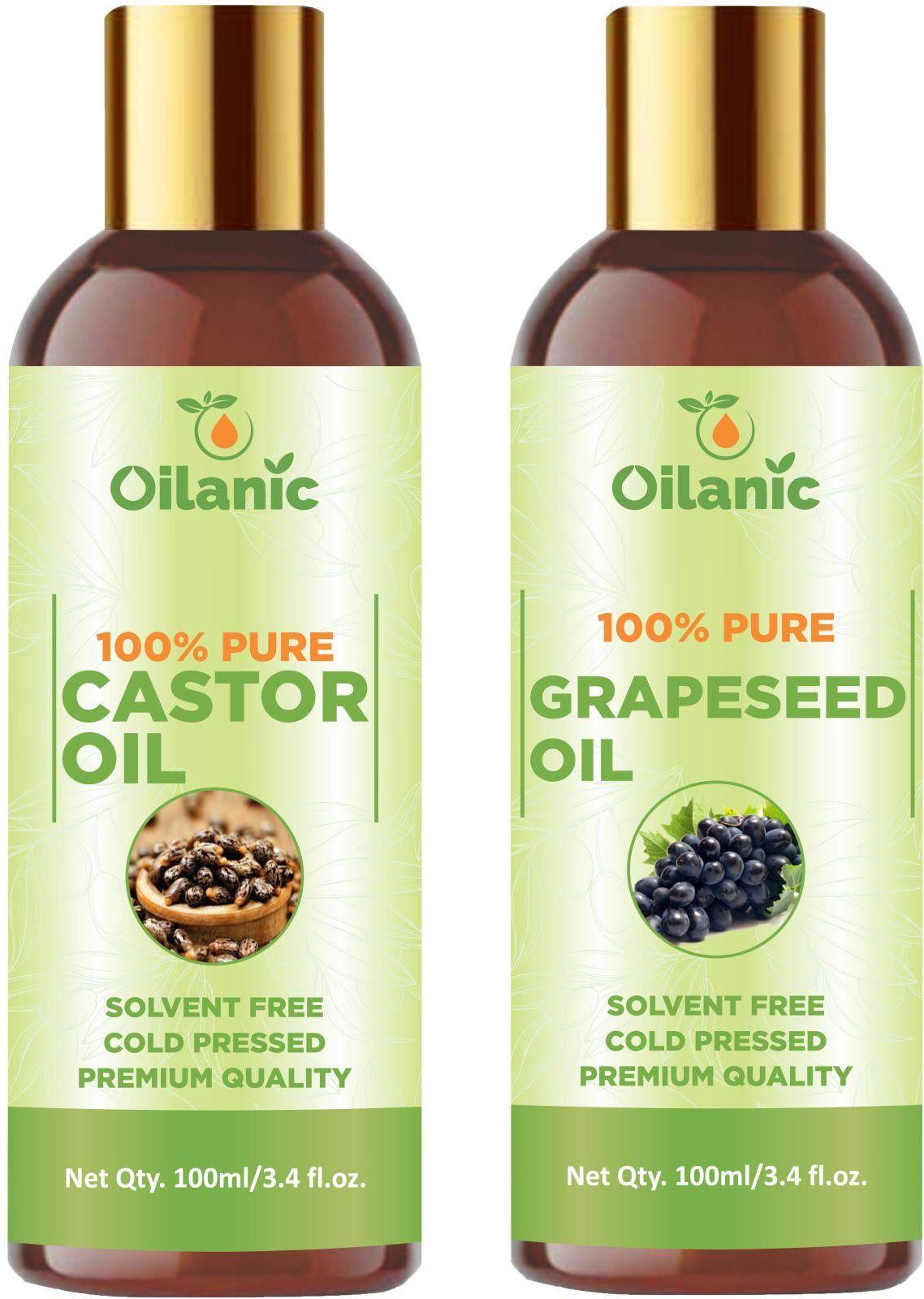 Oilanic Premium Castor Oil & Grapeseed Oil Combo pack of 2 bottles of 100 ml(200 ml)