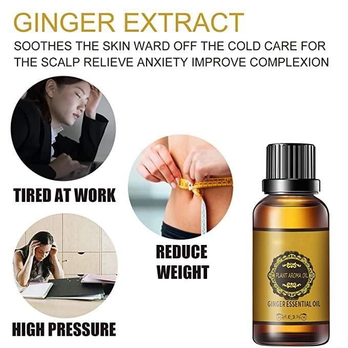 Belly Drainage Ginger Oil, Lymphatic Drainage Ginger Oil, Slimming Tummy Ginger Oil, Ginger Essential Oil for Swelling and Pain Relief, Care for Skin (10ML) - Pack of 3