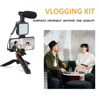 Video Vlogger Kit Microphone LED Fill Light Tripod for Phone Video kit Tripod Kit