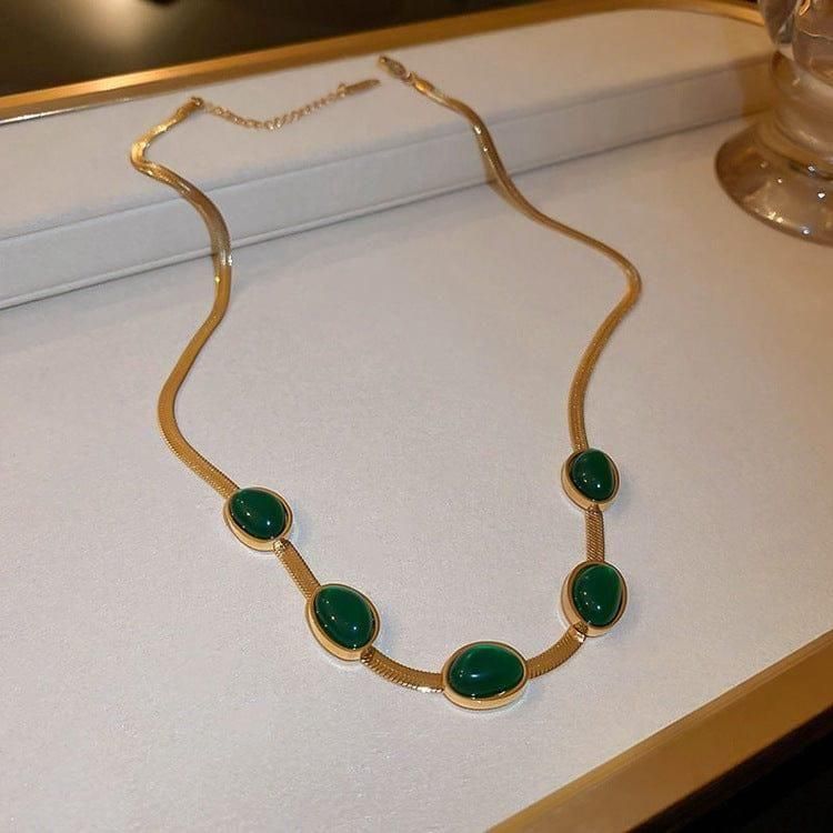 Oval Green Crystal Pendant Necklace Set With Bracelet !